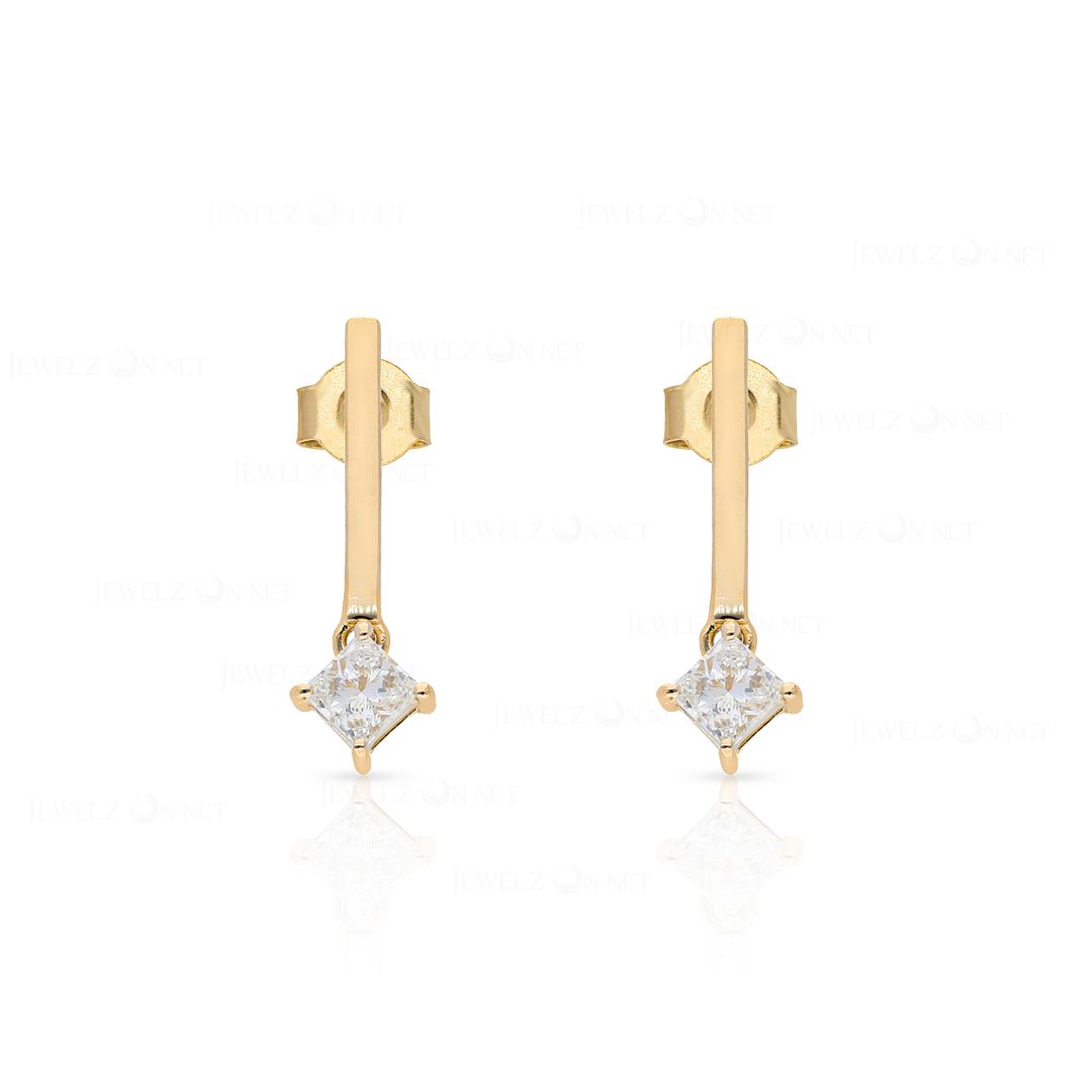 14K Gold 0.36 Ct. Genuine Princess Cut Diamond Bar Earrings Fine Jewelry