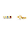 14K Gold Genuine Diamond Ruby & Blue Sapphire Three Stone Earrings Fine Jewelry