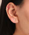 14K Gold 0.02 Ct. Genuine Diamond 8 mm Delicate Tiny Bar Stud Minimalist Earring