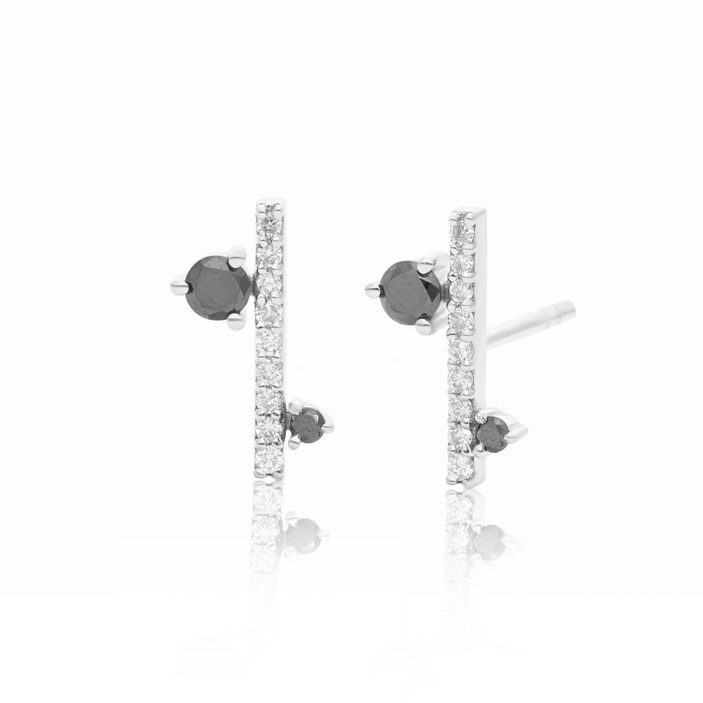 14K Gold 0.25 Ct. Genuine White And Black Diamond Bar Studs Earring Fine Jewelry