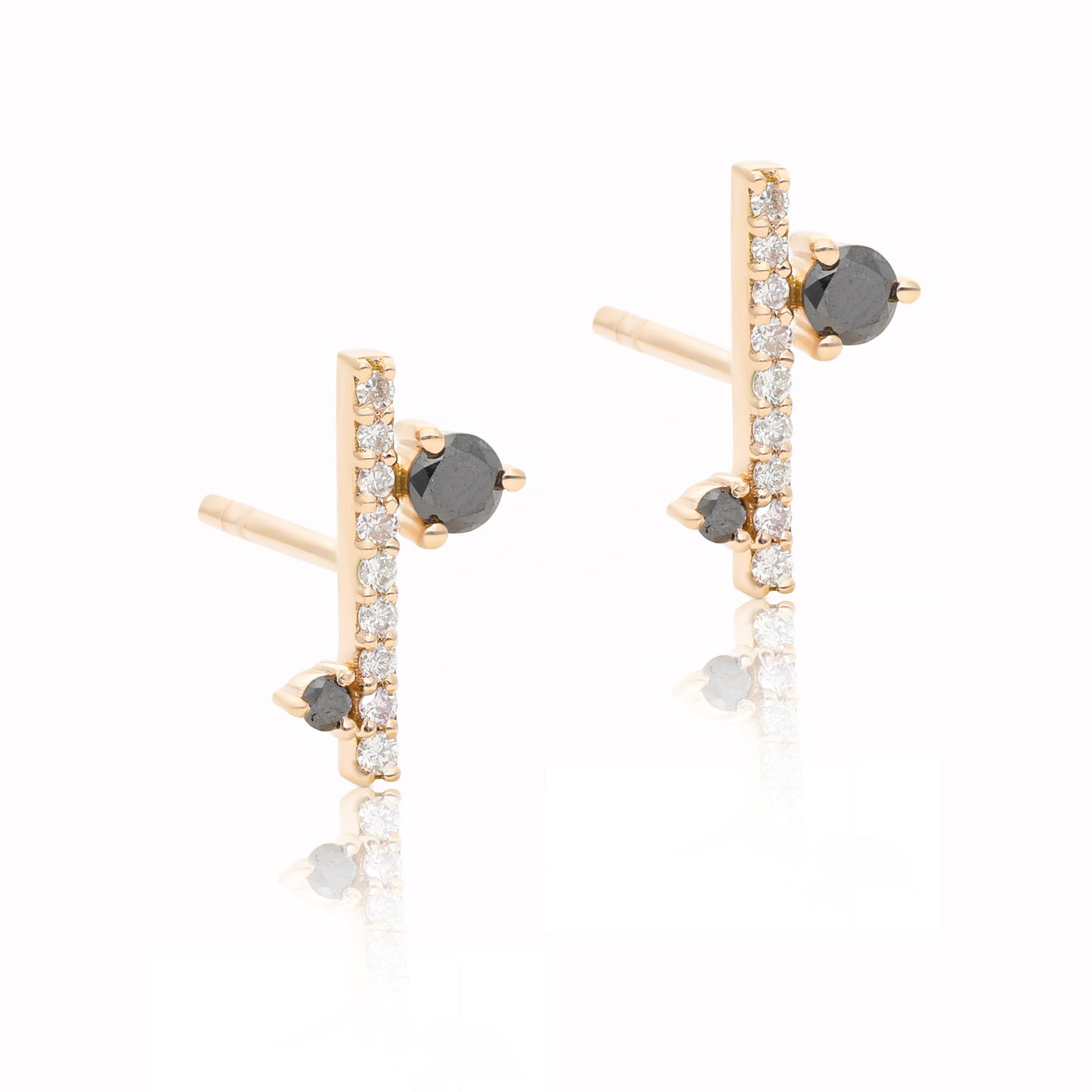 14K Gold 0.25 Ct. Genuine White And Black Diamond Bar Studs Earring Fine Jewelry