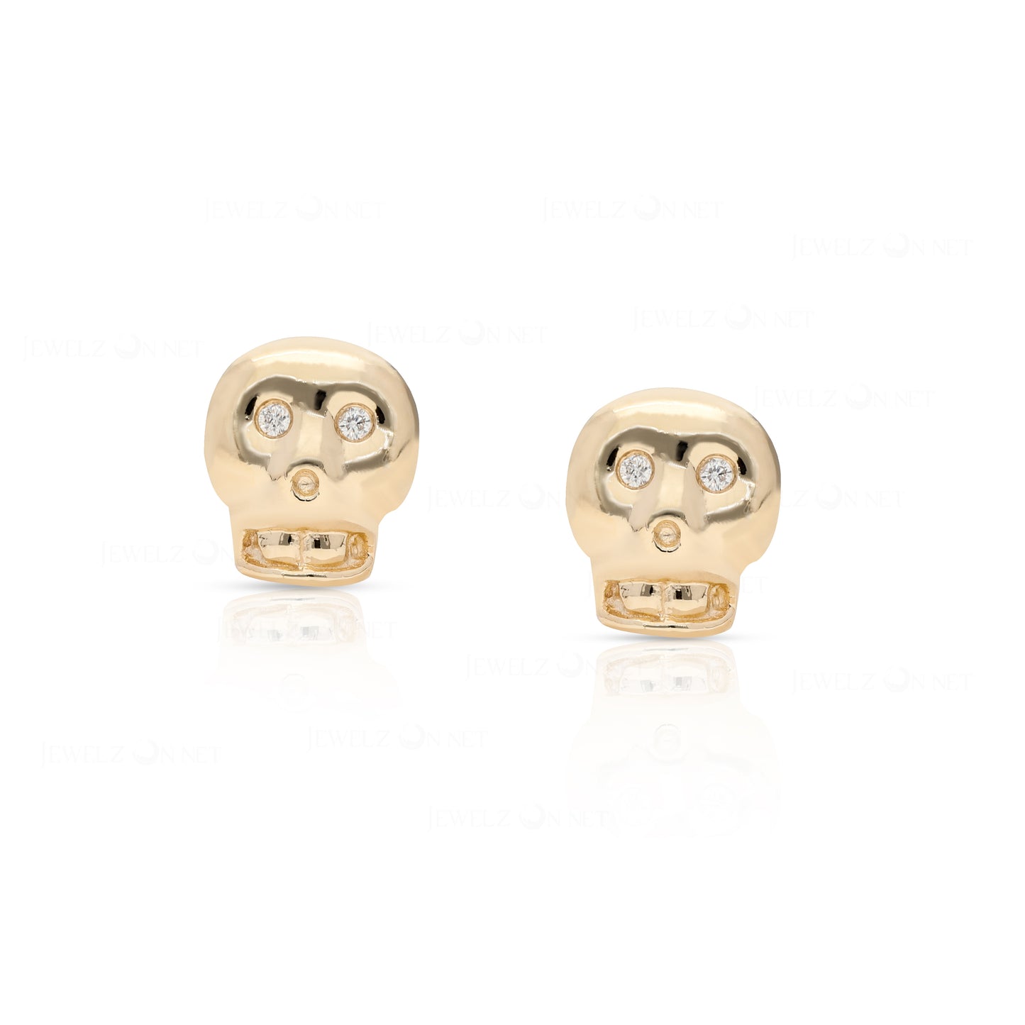 14K Gold 0.04 Ct. Genuine Diamond Skull Stud Earrings Halloween Fine Jewelry