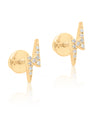 14K Gold 0.10 Ct. Genuine Diamond Mini Lightning Bolt Stud Earrings Fine Jewelry