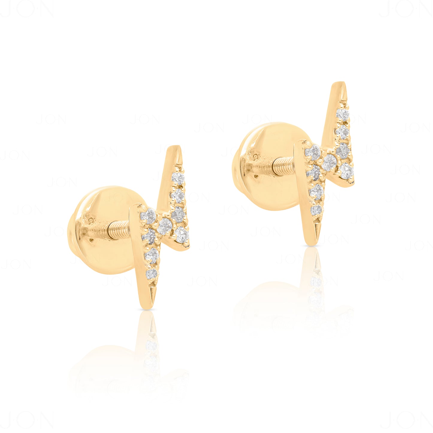 14K Gold 0.10 Ct. Genuine Diamond Mini Lightning Bolt Stud Earrings Fine Jewelry