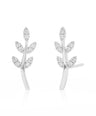 14K Gold 0.10 Ct. Genuine Diamond Leaf Earrings Handmade Fine Jewelry