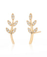 14K Gold 0.10 Ct. Genuine Diamond Leaf Earrings Handmade Fine Jewelry