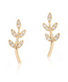 14K Gold 0.10 Ct. Genuine Diamond Leaf Earrings Handmade Fine Jewelry