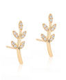 14K Gold 0.10 Ct. Genuine Diamond Leaf Earrings Handmade Fine Jewelry