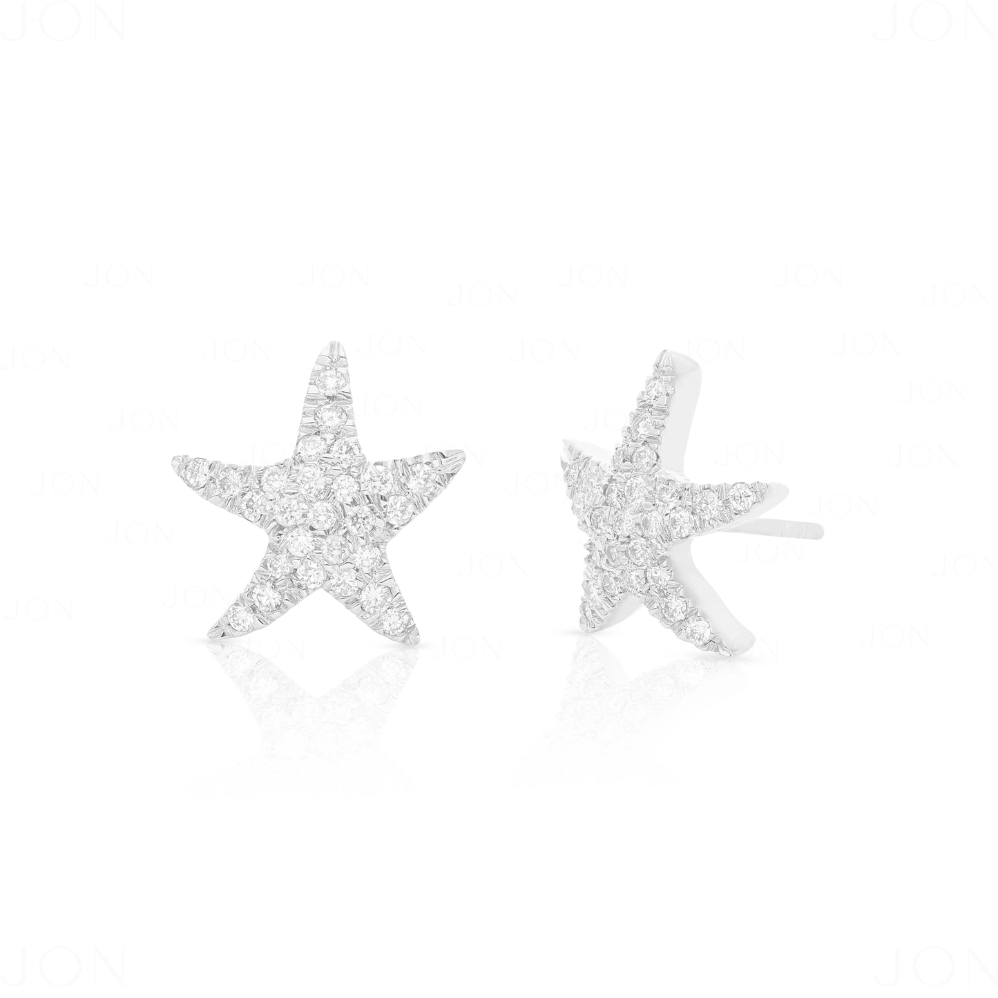 14K Gold 0.45 Ct. Genuine Pave Diamond Starfish Earrings Handmade Fine Jewelry