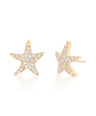 14K Gold 0.45 Ct. Genuine Pave Diamond Starfish Earrings Handmade Fine Jewelry