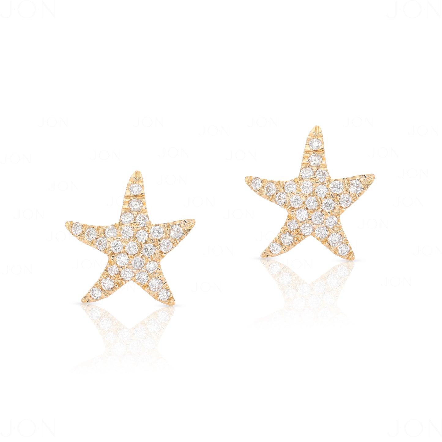 14K Gold 0.45 Ct. Genuine Pave Diamond Starfish Earrings Handmade Fine Jewelry