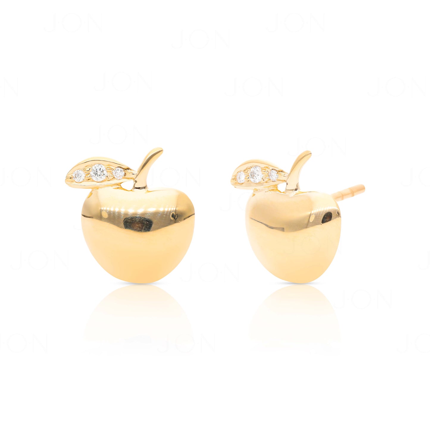 14K Solid Gold 0.04 Ct. Genuine Diamond Apple Shape Studs Earrings Fine Jewelry