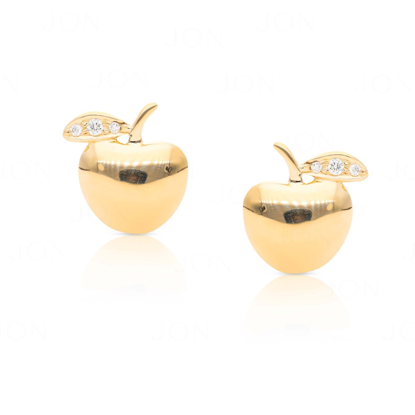 14K Solid Gold 0.04 Ct. Genuine Diamond Apple Shape Studs Earrings Fine Jewelry