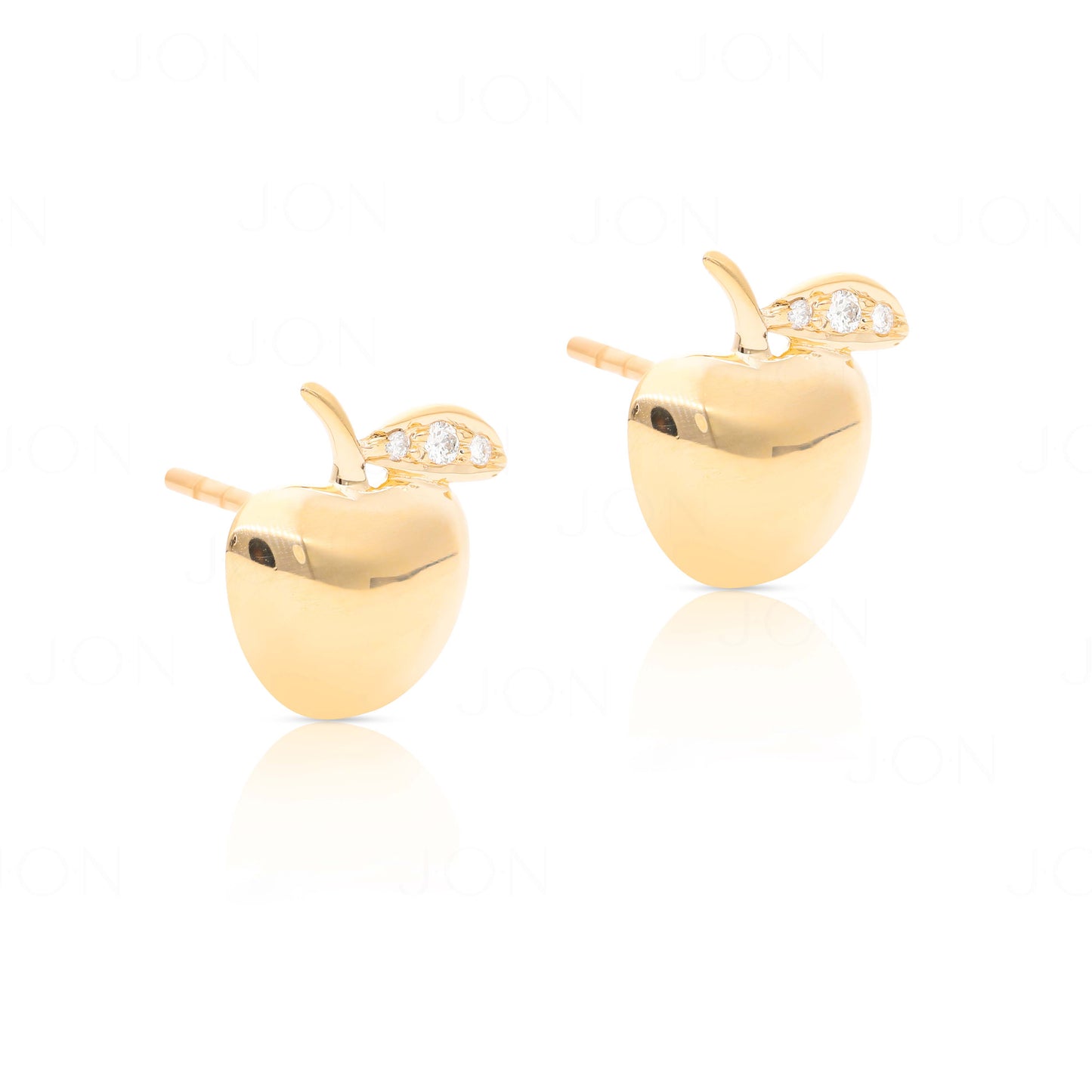 14K Solid Gold 0.04 Ct. Genuine Diamond Apple Shape Studs Earrings Fine Jewelry