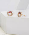 14K Gold Genuine Diamond And Pink Tourmaline Gemstone Art Deco Arc Stud Earrings