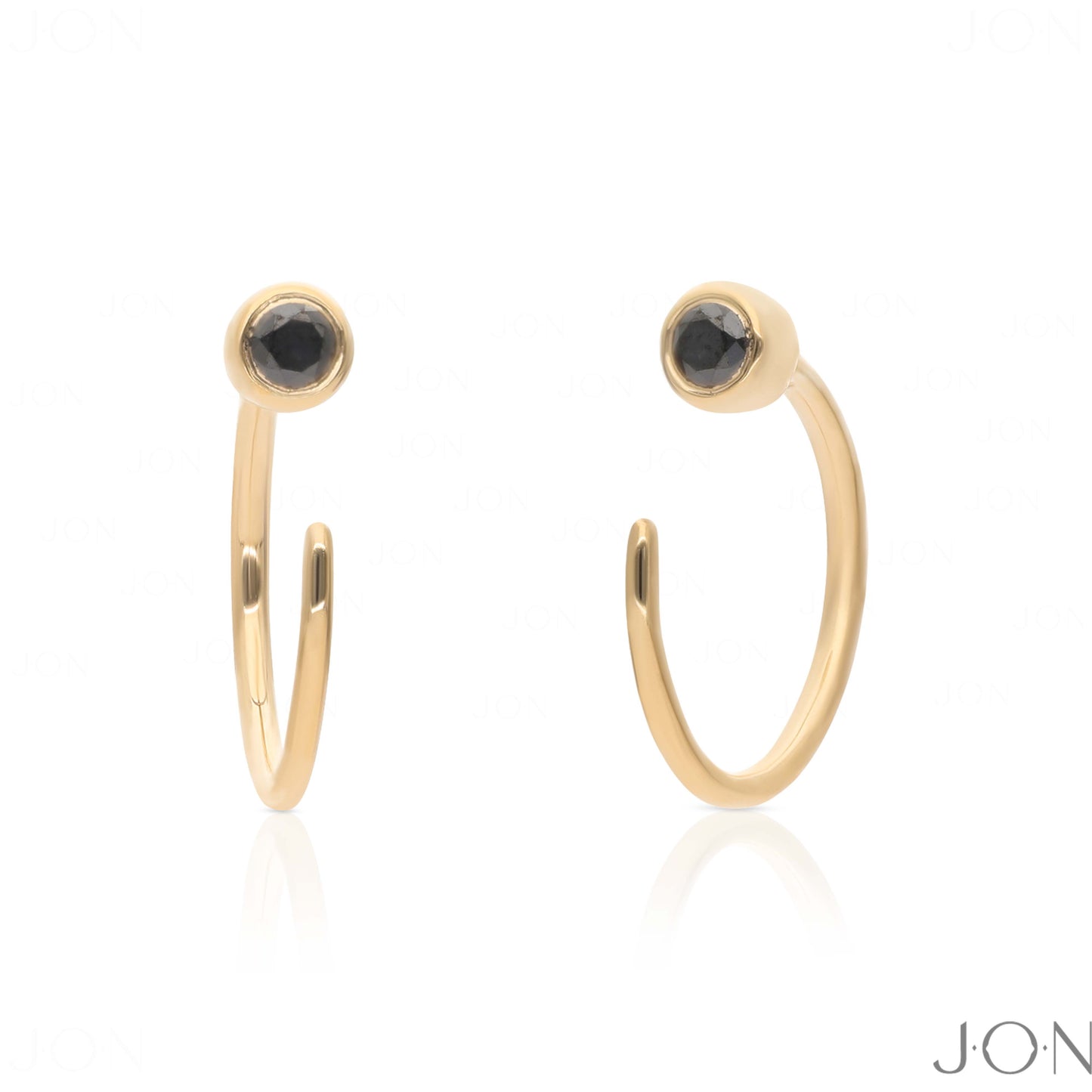 14K Gold 1.15Ct. Genuine Marquise Shape Black Spinel Gemstone Hoop Cuff Earrings
