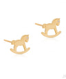 14K Gold 0.01 Ct. Genuine Diamond Tiny Rocking Horse Studs Earrings Fine Jewelry