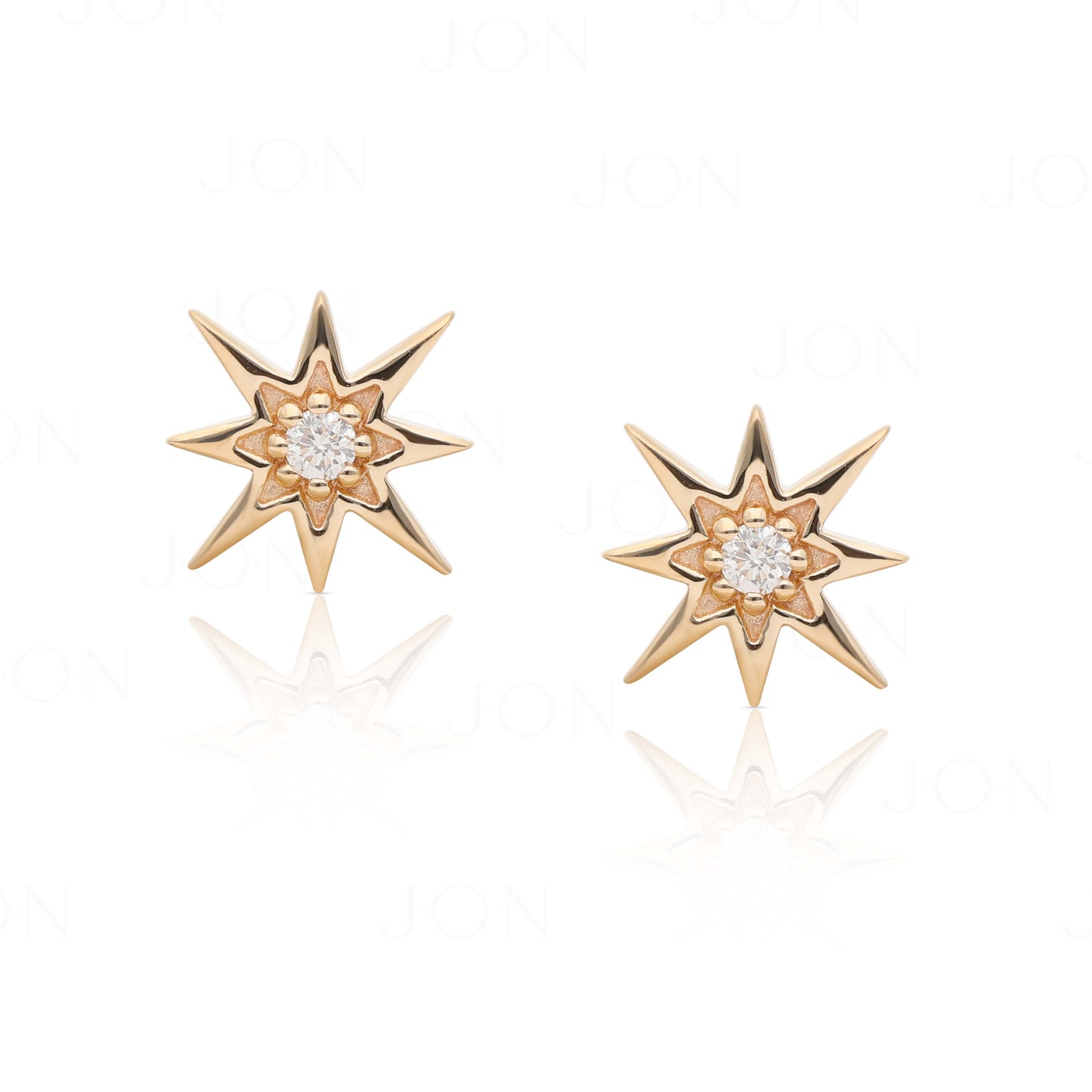 14K Gold 0.04 Ct. Genuine Diamond Mini Starburst Studs Earrings Fine Jewelry