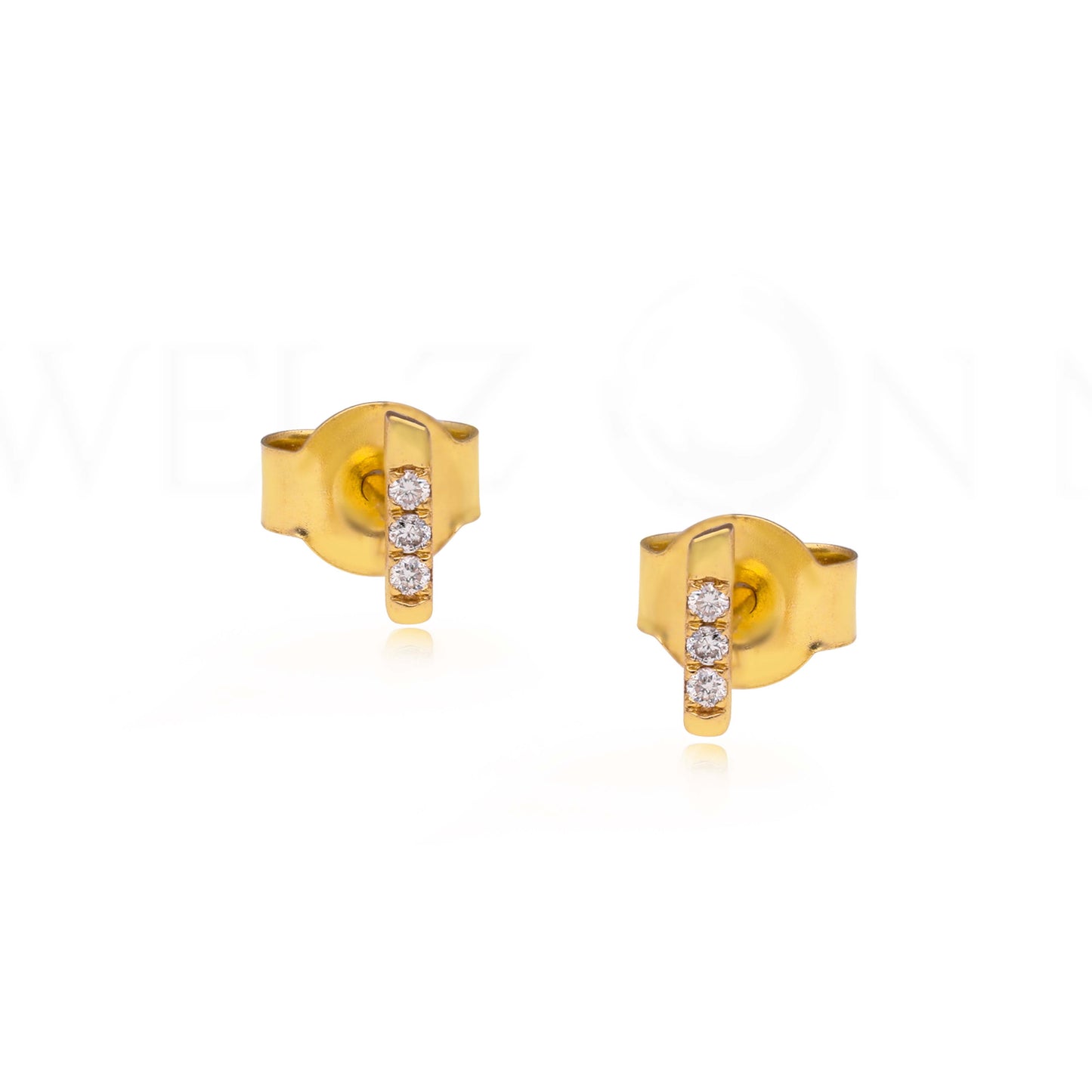 14K Yellow Gold 0.04 Ct. Genuine Diamond 6 mm Round Bar Studs Earrings Jewelry