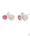 950 Platinum Genuine Diamond Opal And Pink Tourmaline Gemstone Earrings Jewelry