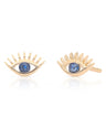 14K Gold 0.08 Ct. Genuine Blue Sapphire Gemstone Evil Eye Earrings Fine Jewelry