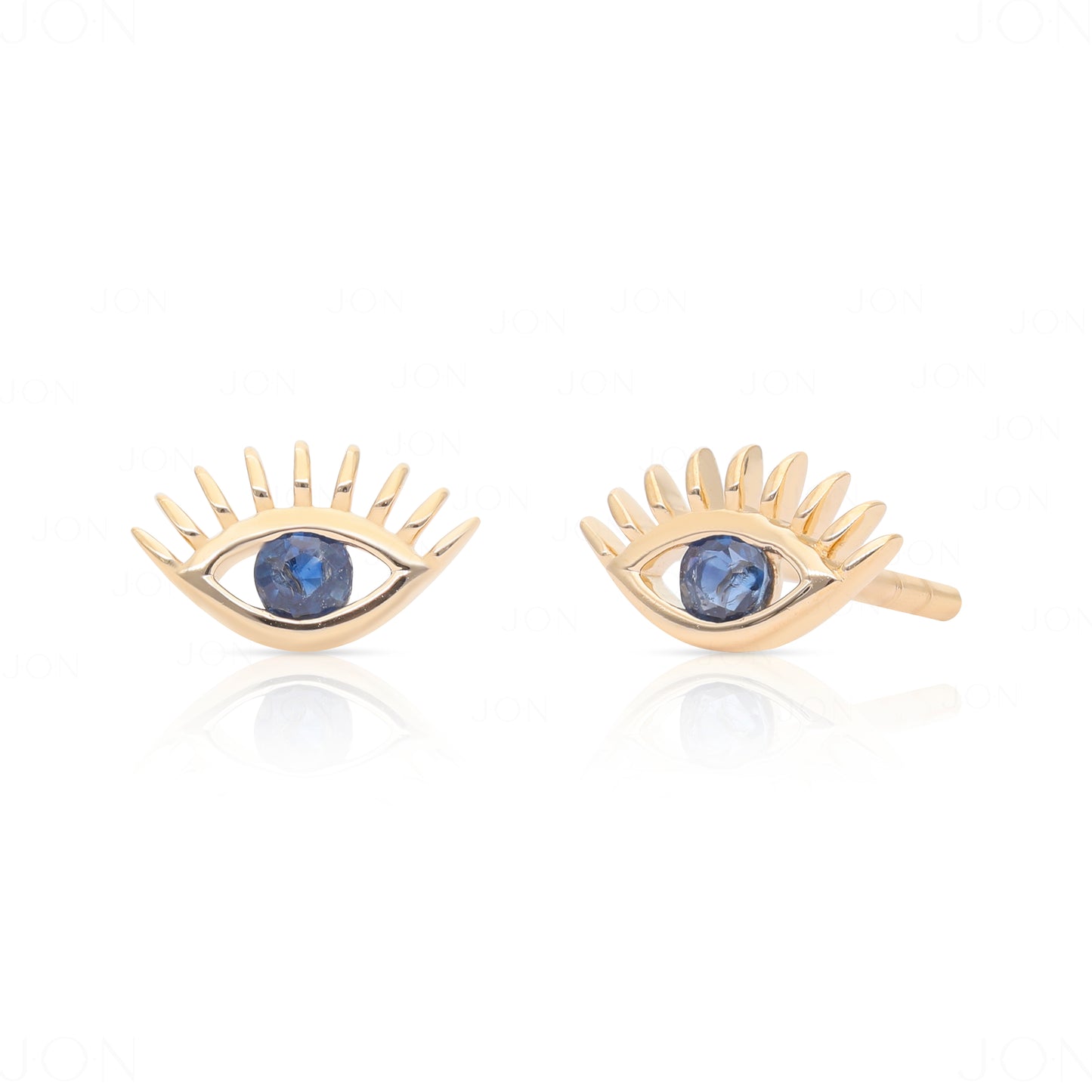 14K Gold 0.08 Ct. Genuine Blue Sapphire Gemstone Evil Eye Earrings Fine Jewelry