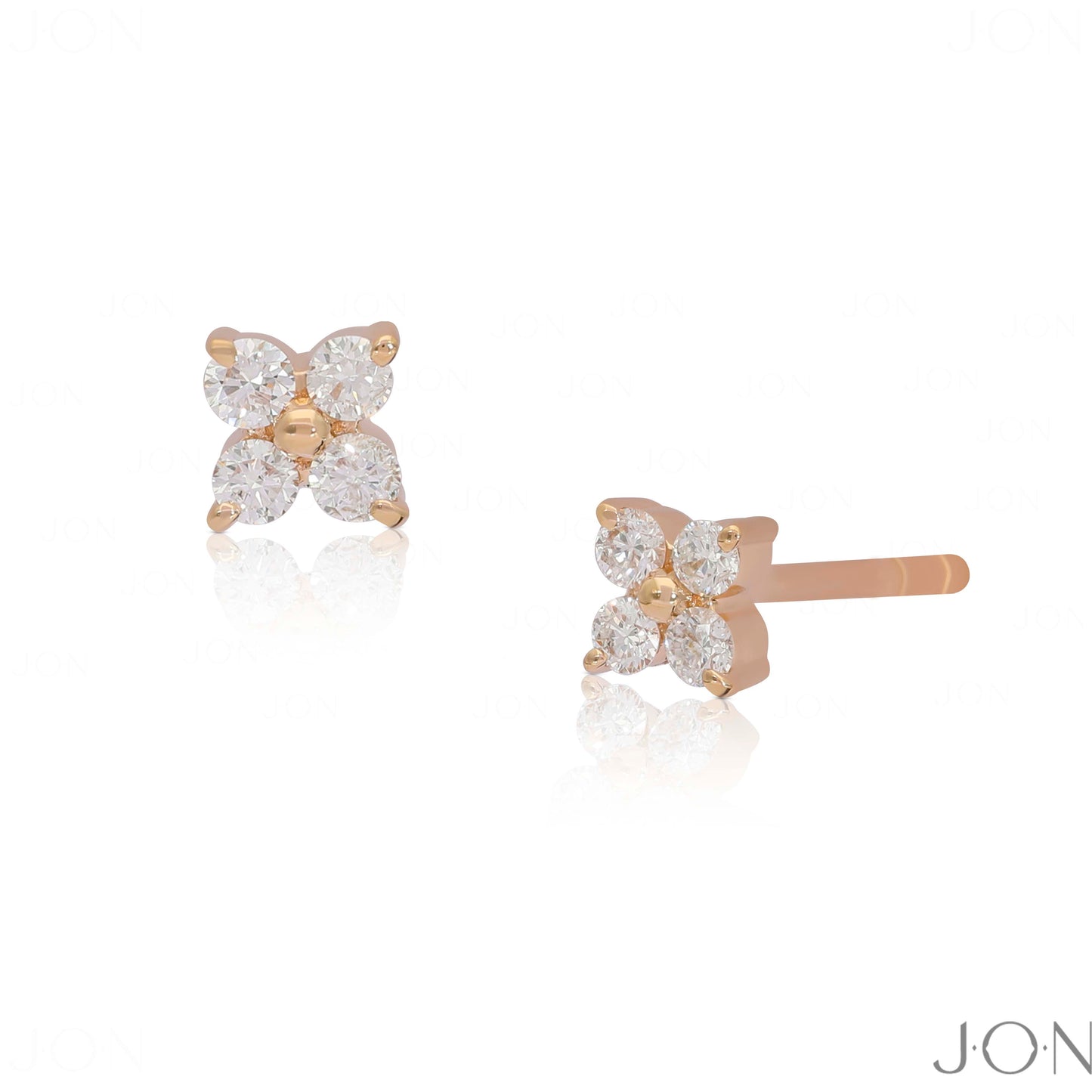 14K Gold 0.16 Ct. Genuine Diamond Tiny Floral Studs Earrings Fine Jewelry