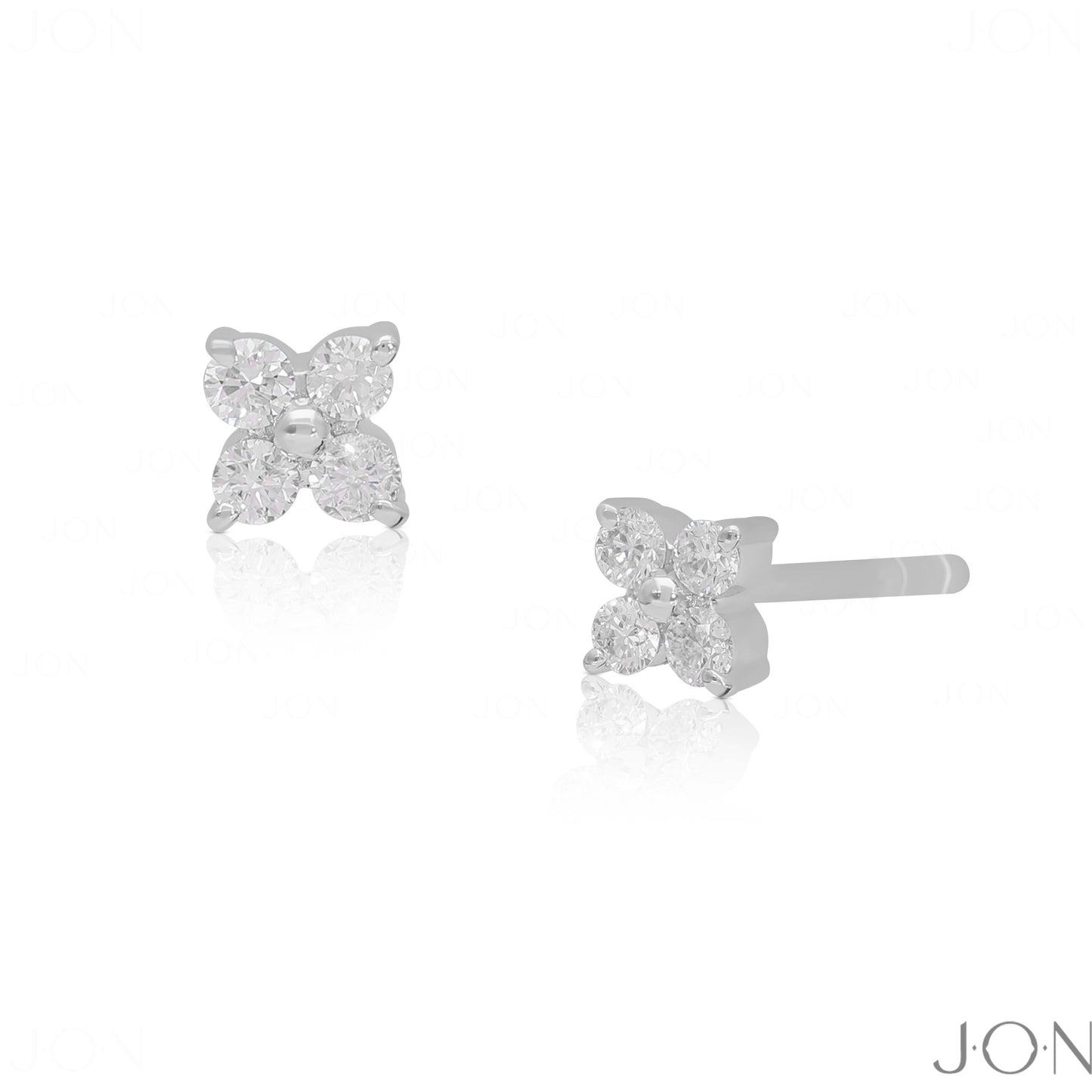 14K Gold 0.16 Ct. Genuine Diamond Tiny Floral Studs Earrings Fine Jewelry