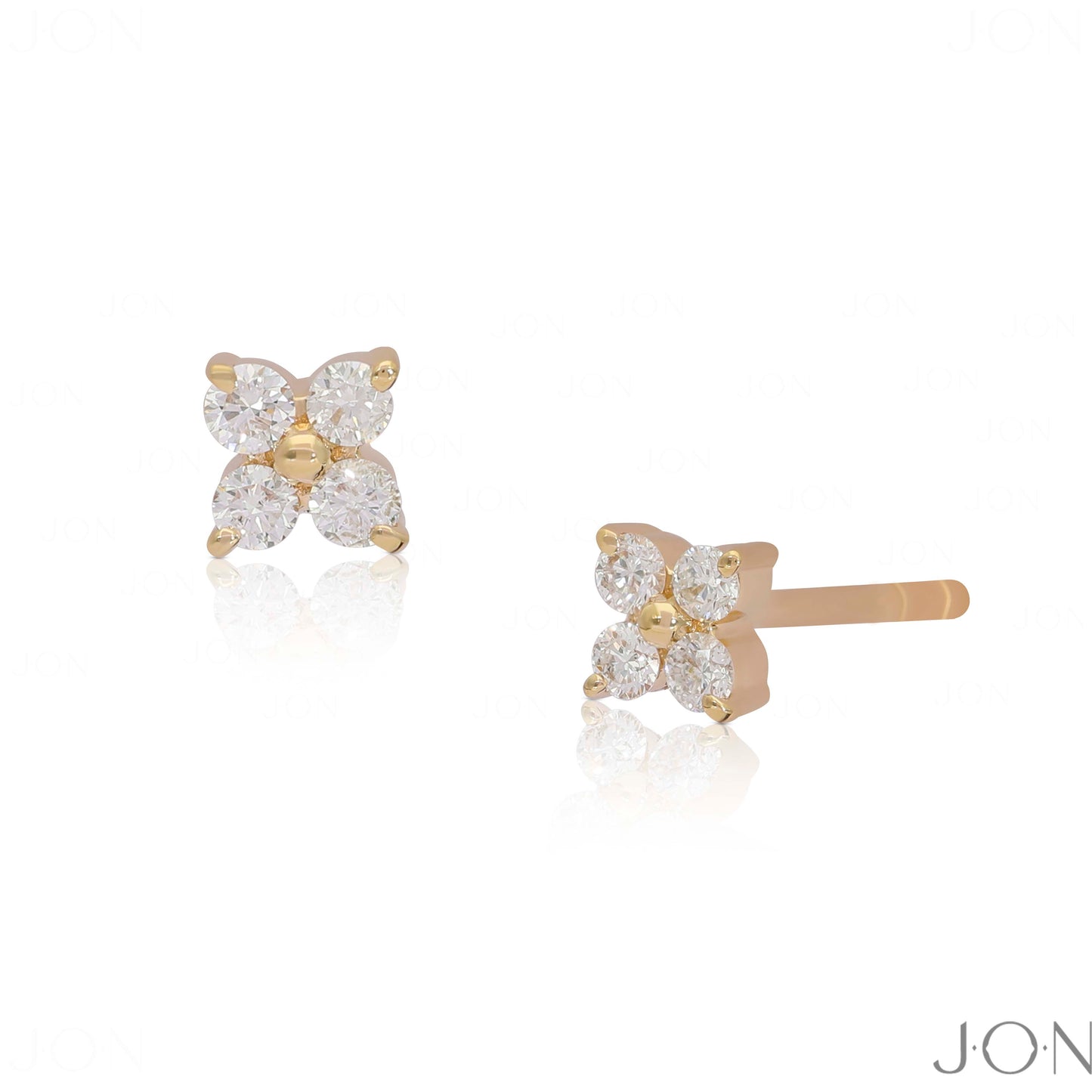 14K Gold 0.16 Ct. Genuine Diamond Tiny Floral Studs Earrings Fine Jewelry