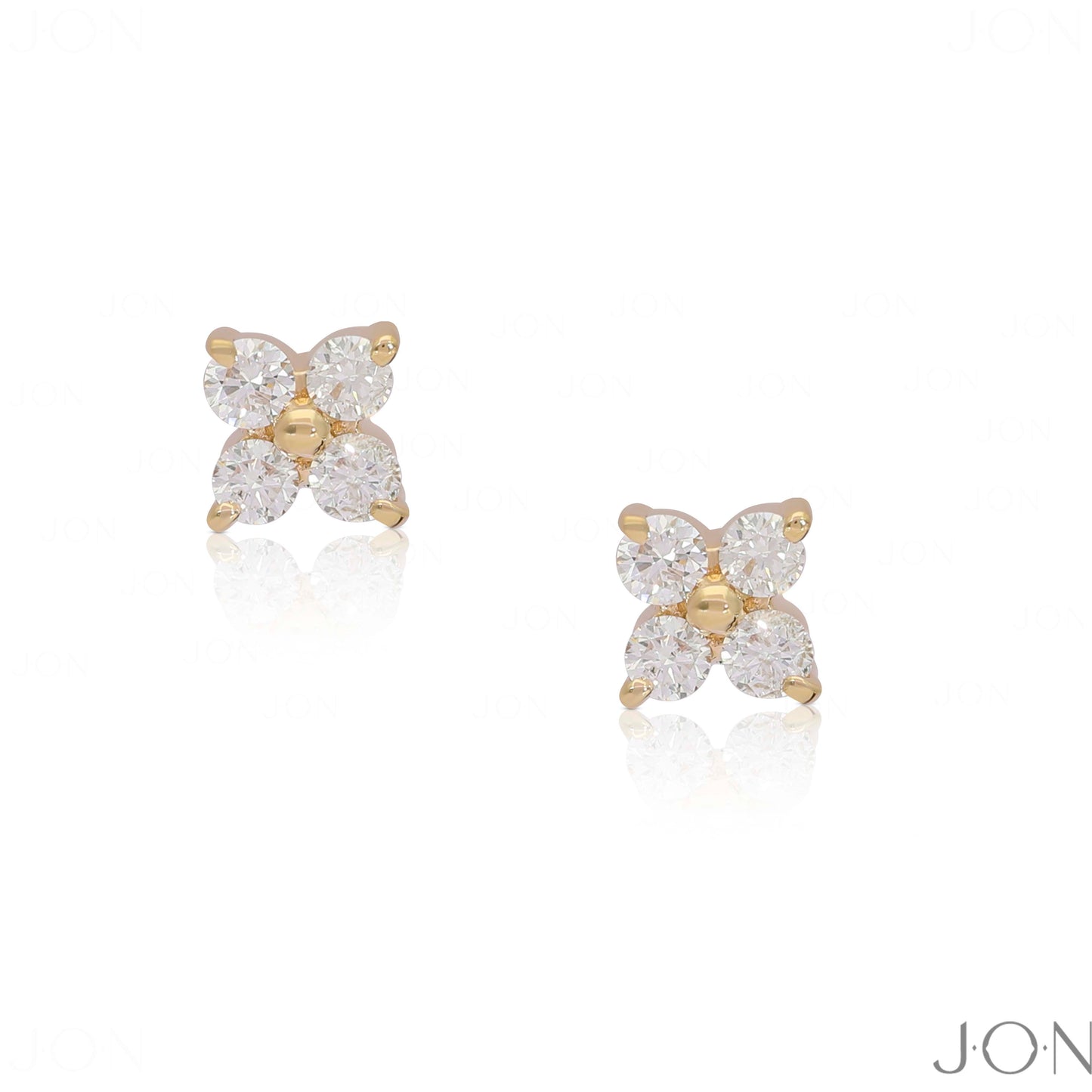 14K Gold 0.16 Ct. Genuine Diamond Tiny Floral Studs Earrings Fine Jewelry