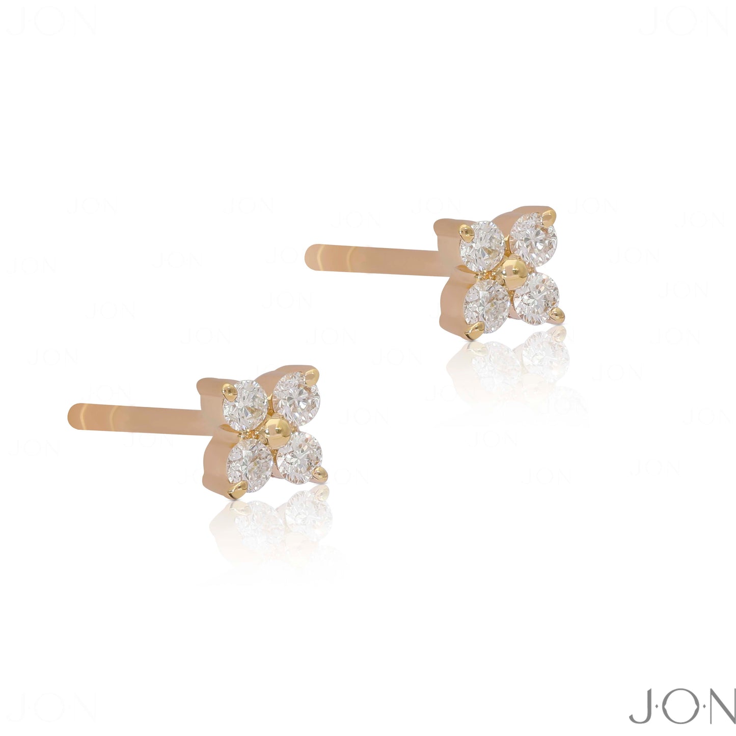 14K Gold 0.16 Ct. Genuine Diamond Tiny Floral Studs Earrings Fine Jewelry