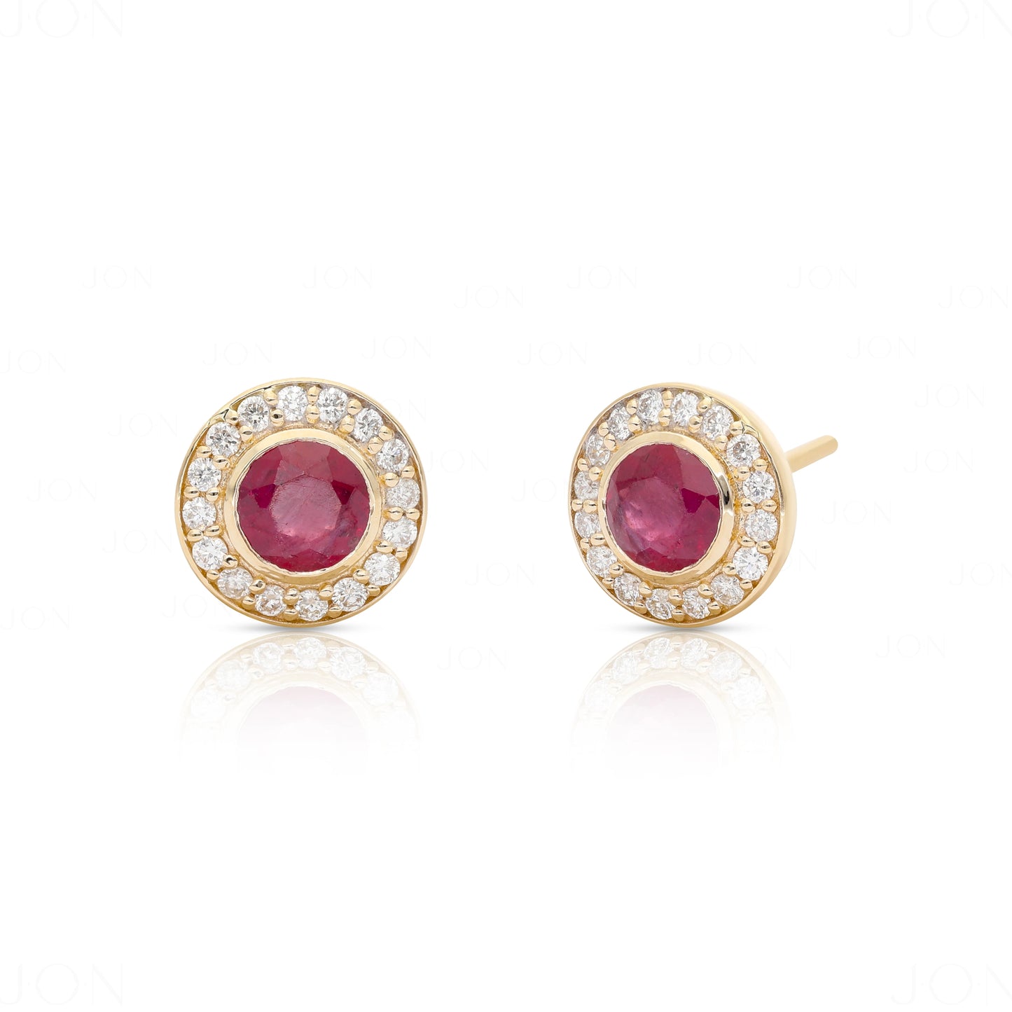 14K Gold Genuine Diamond And Ruby Gemstone Round 8 mm Stud Earrings Fine Jewelry