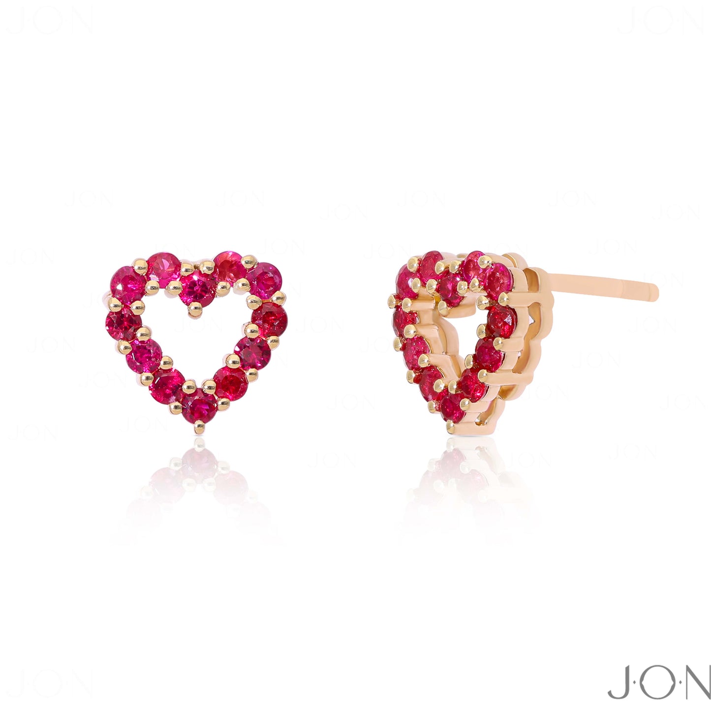 14K Gold 0.45 Ct. Genuine Ruby Gemstone Heart Studs Earrings Fine Jewelry
