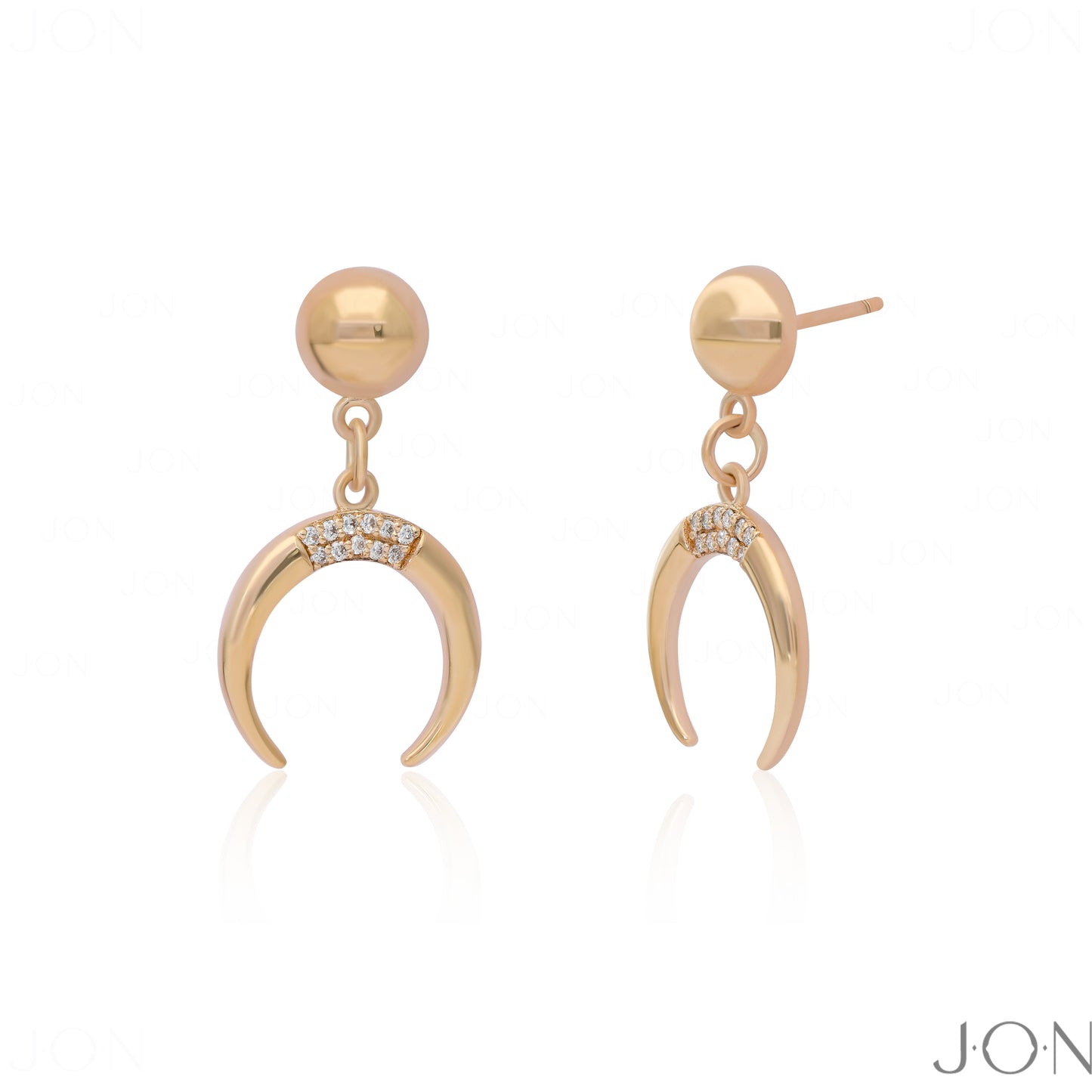 14K Gold 0.11 Ct. Genuine Diamond Horn Design Drop Earrings Fine Jewelry