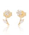 14K Gold 0.20 Ct. Genuine Diamond Leaf Floral Design Studs Earrings Fine Jewelry