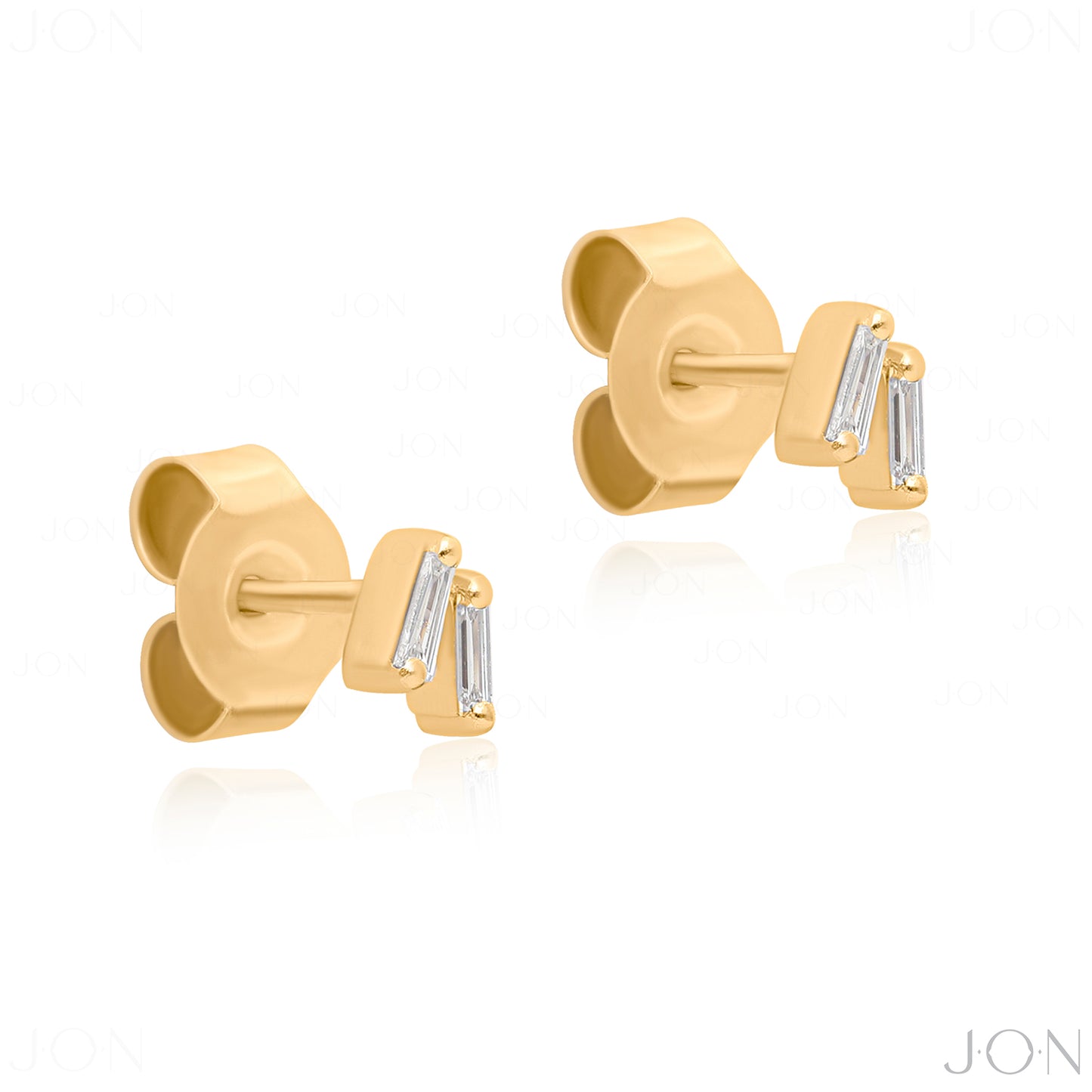 14K Gold 0.16 Ct. Genuine Baguette Shape Diamond Tiny Stud Earrings Fine Jewelry