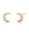 14K Gold 0.10 Ct. Genuine Diamond Crescent Moon Studs Earrings Celestial Jewelry