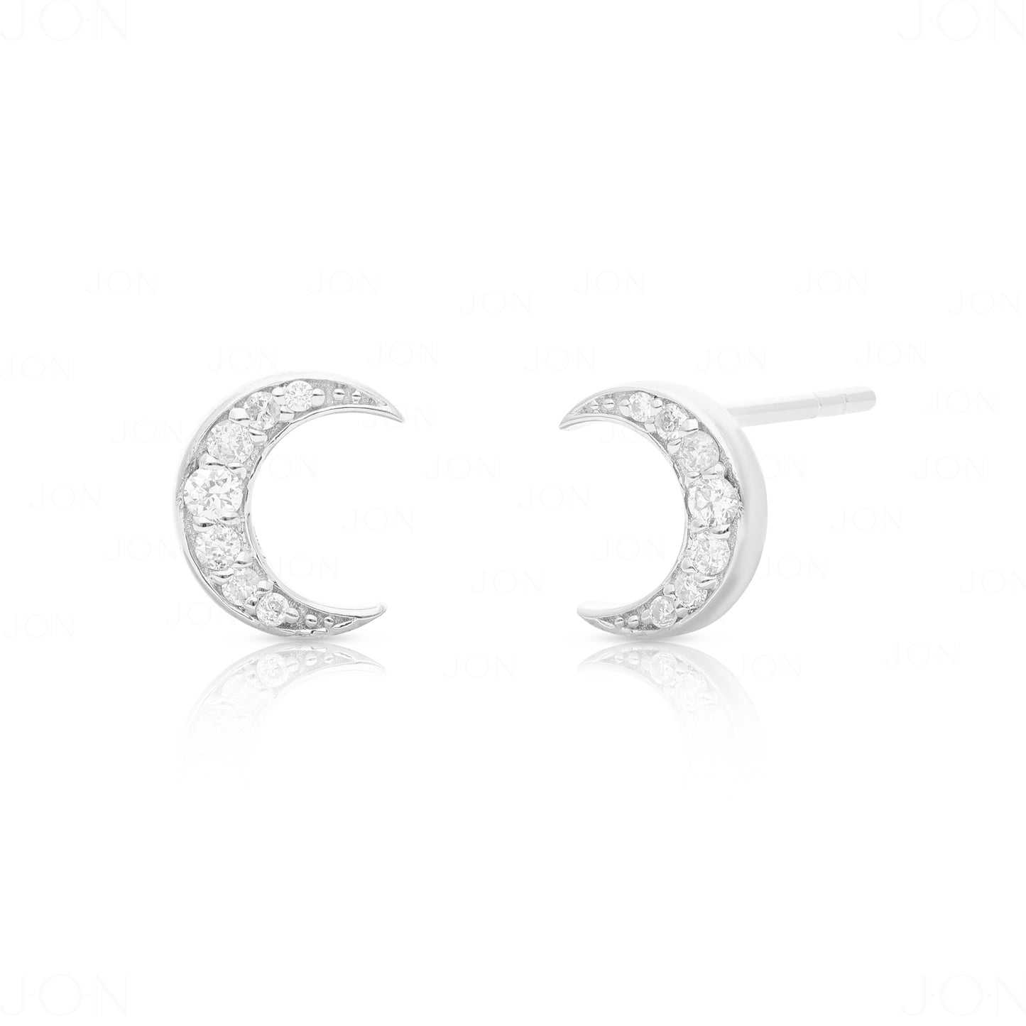 14K Gold 0.10 Ct. Genuine Diamond Crescent Moon Studs Earrings Celestial Jewelry