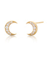 14K Gold 0.10 Ct. Genuine Diamond Crescent Moon Studs Earrings Celestial Jewelry