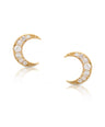 14K Gold 0.10 Ct. Genuine Diamond Crescent Moon Studs Earrings Celestial Jewelry