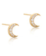 14K Gold 0.10 Ct. Genuine Diamond Crescent Moon Studs Earrings Celestial Jewelry