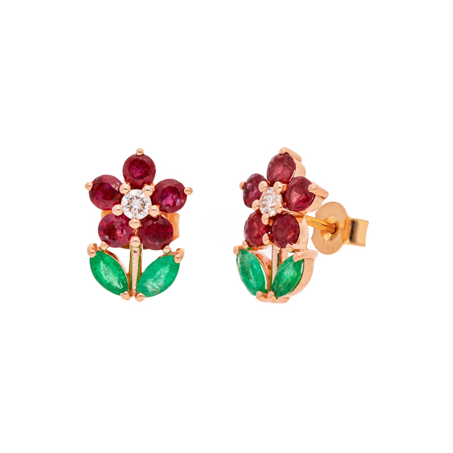 14k Gold Ruby Camellia Earrings