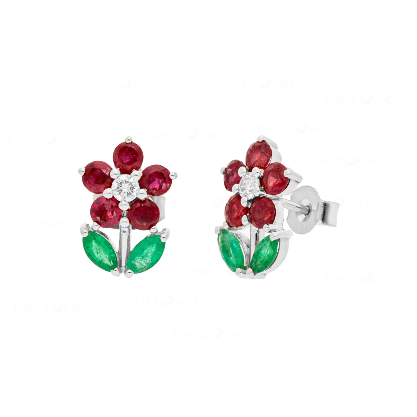 14k Gold Ruby Camellia Earrings