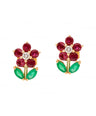 14k Gold Ruby Camellia Earrings