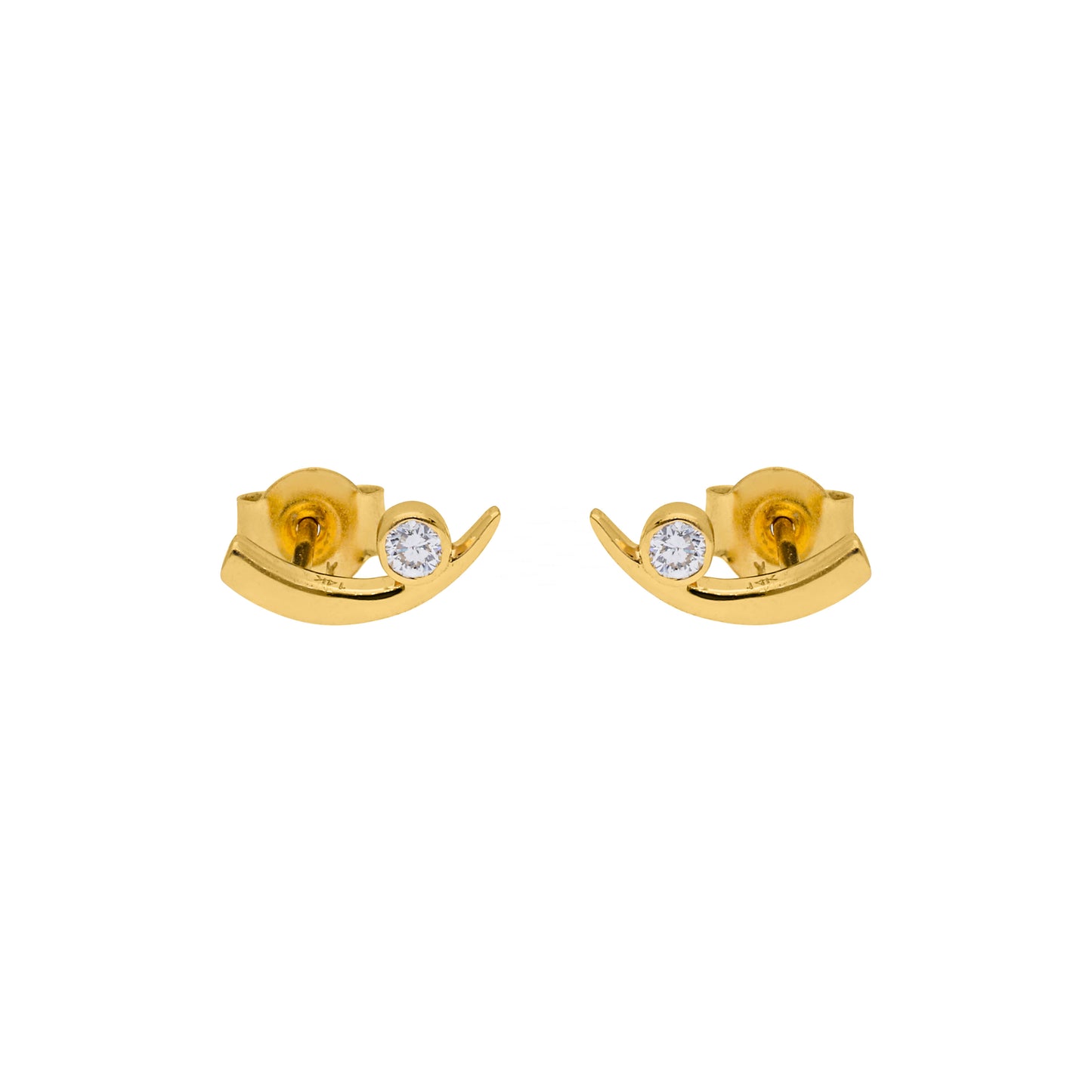 14K Gold 0.10 Ct. Genuine Diamond Curved Bar Minimalist Studs Earrings