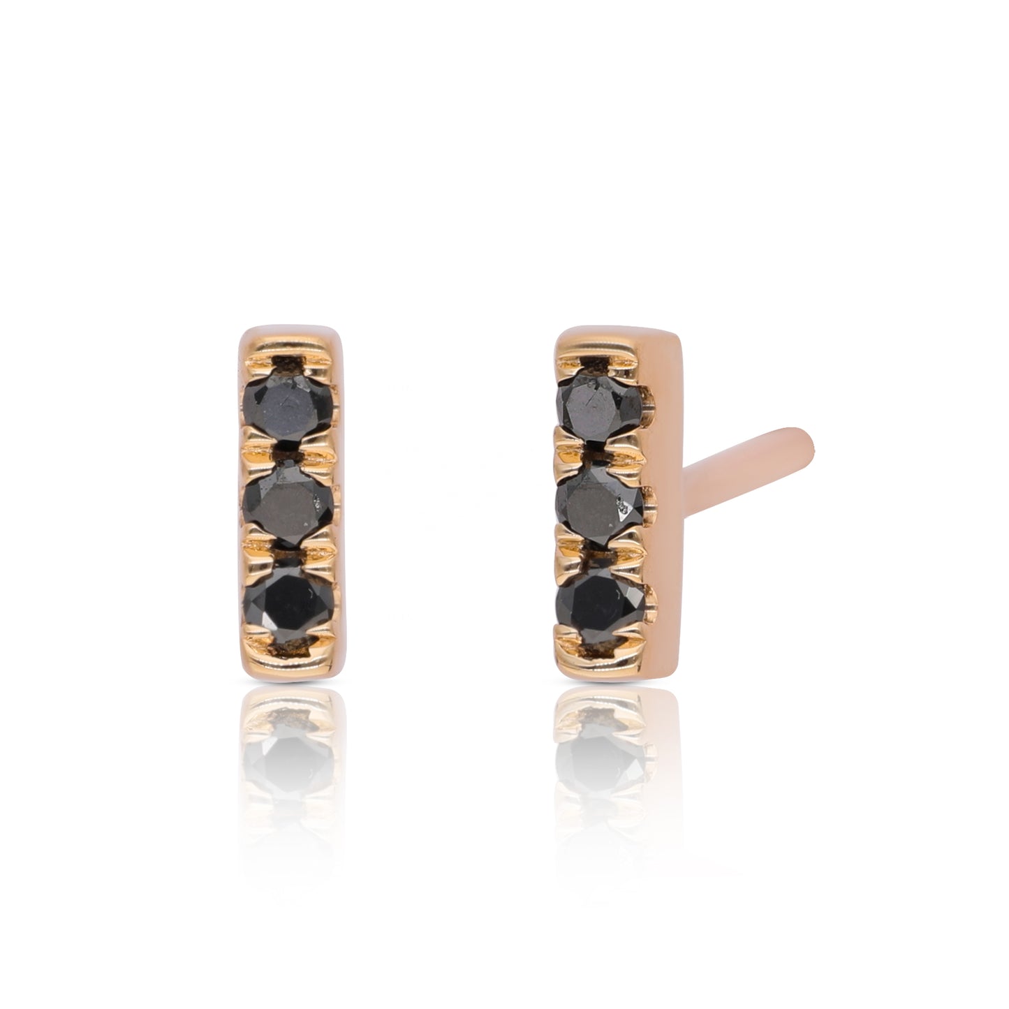14K Gold 0.06 Ct. Genuine Three Black Diamond Tiny Studs Earrings Fine Jewelry