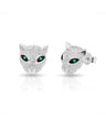 Emerald Gemstone Pave Diamond Panther Head Stud Earrings Solid 14k Yellow Gold