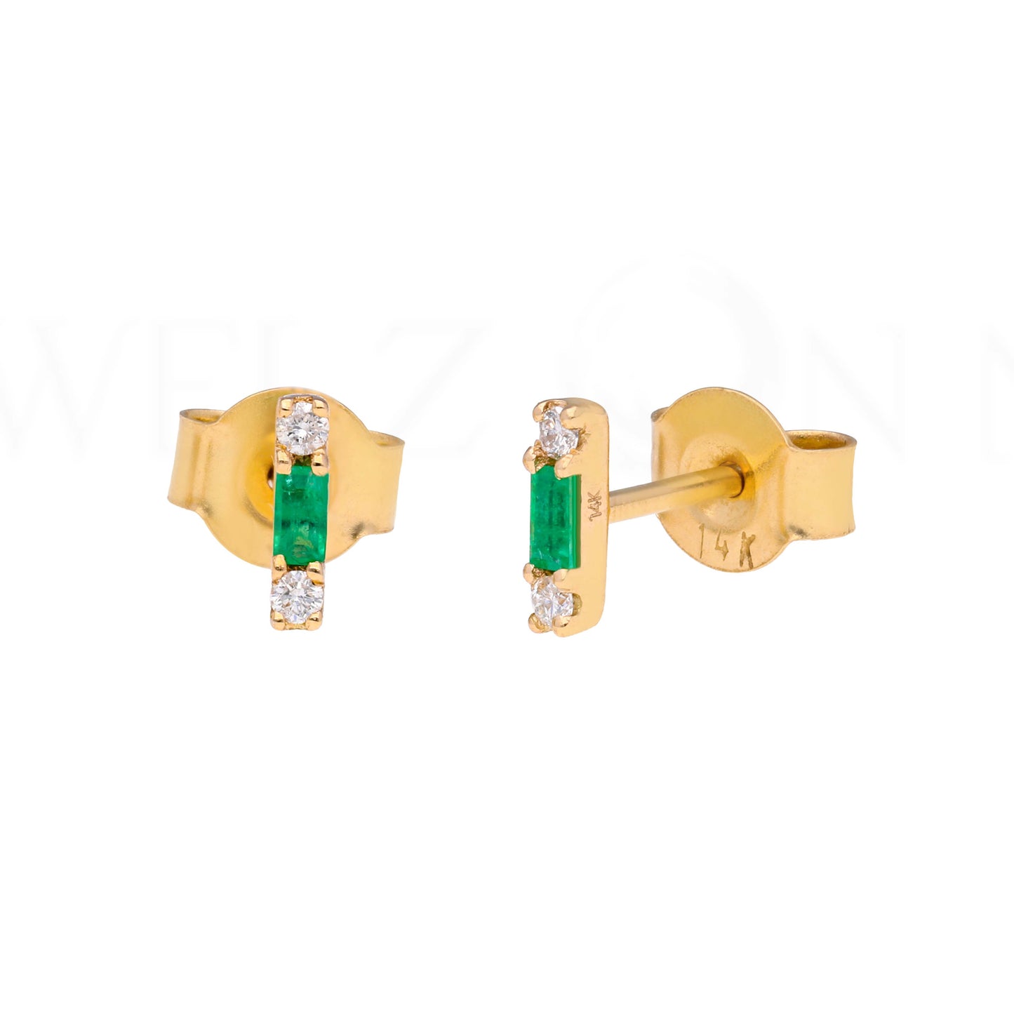 0.12 Ct. Baguette Diamond VS Clarity F Color Stud Earrings Solid 14k Yellow Gold