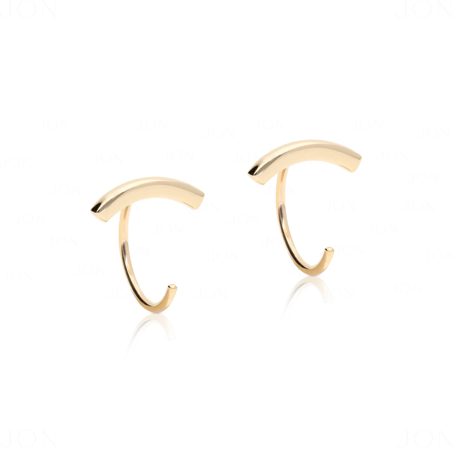 14K Solid Gold Curved Bar Hoop Cuff Earrings Fine Jewelry - New Arrival
