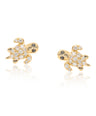 14K Gold Genuine White And Black Diamond Turtle Studs Earrings Fine Jewelry